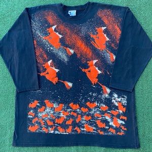 Vintage 90’s  Halloween Witch Bats 3/4 Sleeve T-Shirt Women’s Size XL -USA MADE
